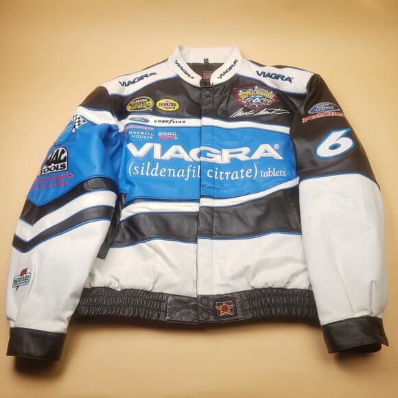 Vintage Jeff Hamilton V iagra NASCAR Racing Leather Jacket Mark Martin #6 Sz 3XL - Picture 1 of 12